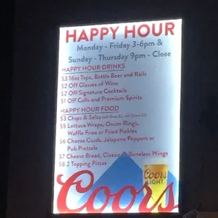 happy hour menu