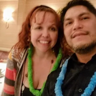 Me and my love sitting down before the meal is served.