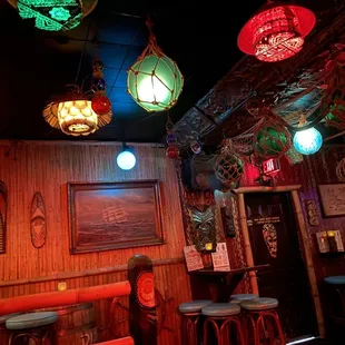 brightly colored lanterns hanging from the ceiling