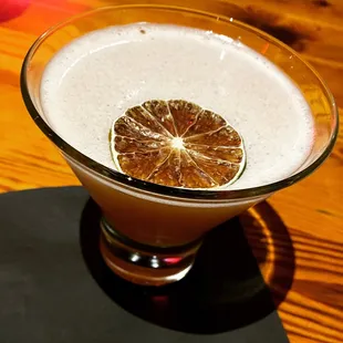 a close up of a drink in a glass