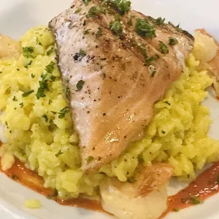 Grilled Salmon & Prawn Risotto