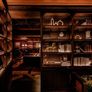 a view of the library from the dining room