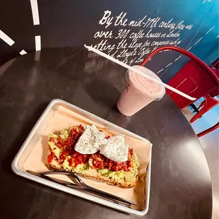 Burrata Avocado toast and Pink coconut smoothie!