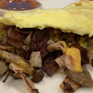 Ham bacon mushroom omelette