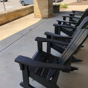 Rocking chairs near restroom