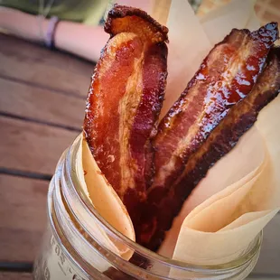 bacon sticks in a jar