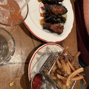 Garlic Black Pepper Wings and fries