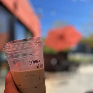 Iced matcha latte and a beautiful patio on the corner of Alabama and 16th