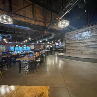 Arcade, stage and eating area