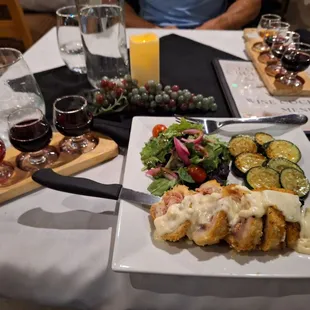 Chicken cordon Bleu with salad and zucchini