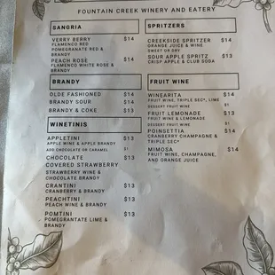 Wine menu