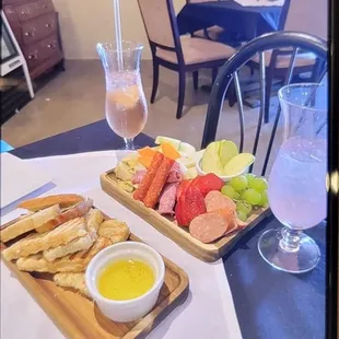 Fantastic Charcuterie Board and delicious Peach Sangria and Dragon Fruit Lemonade - yummy!