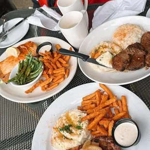 Pork, salmon, and beef