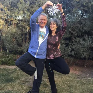 Glenn &amp; Marcee celebrating being a Christmas tree.