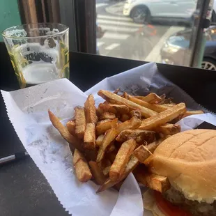 Burger, fries, beer and tip - right around $20