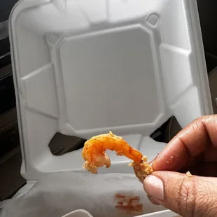 I took the coating off and this was the actual &quot;medium shrimp. Tiny &amp; DRy.