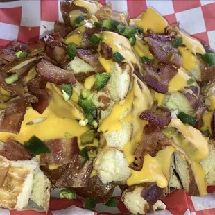 Pretzel Bites with toppings and bacon