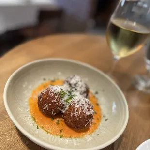 Risotto balls with vodka sauce