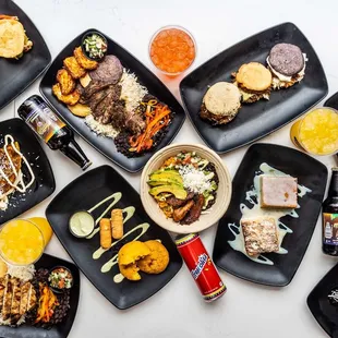 a variety of plates of food