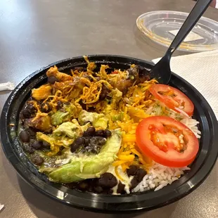 Pork bowl with rice.