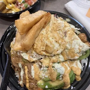 shredded beef with rice, black beans, fried egg &amp; lots of yumminess
