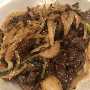 Mongolian beef!  Tender strips of beef with no fat.