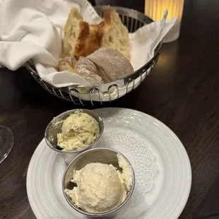 Delicious bread w/ 2 different butter