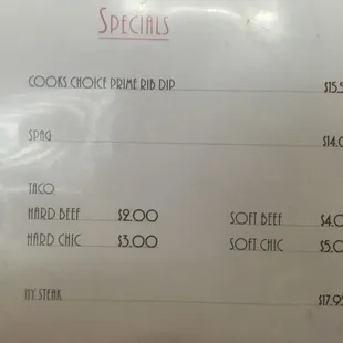 the price of the menu