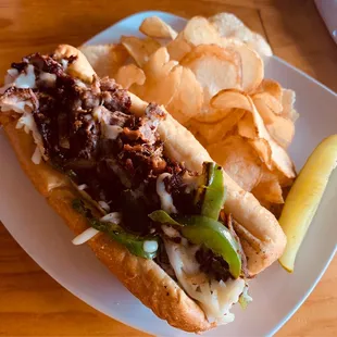 Philly cheesesteak, very good and chips were homemade, hot and fresh.