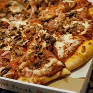 Thick crust, meatlovers add garlic and mushrooms. I'm in heaven. Once a week fix for me