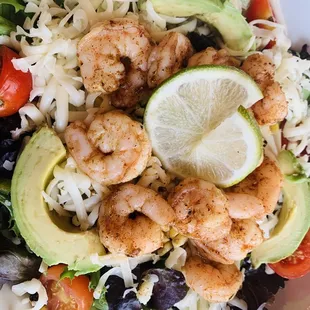 Blackened Shrimp Salad(minus: crispy tortilla strips and avocado lime dressing)
