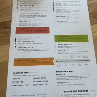 Apps, salad menu