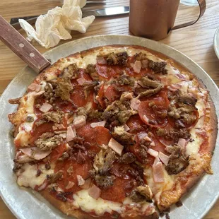 Meat feast pizza on GF crust