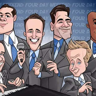 a cartoon of four men in suits