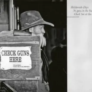 Check  pistolas at the door.