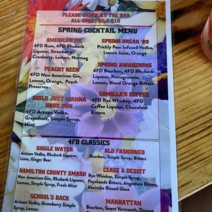 Summertime cocktail menu