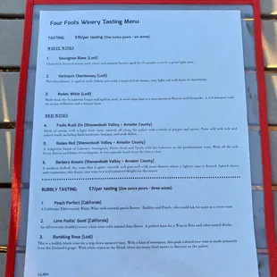 Tasting menu