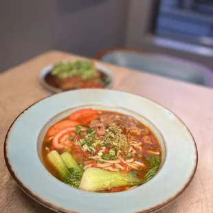 a bowl of soup on a table
