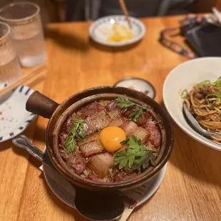 claypot rice with chinese sausage and bacon