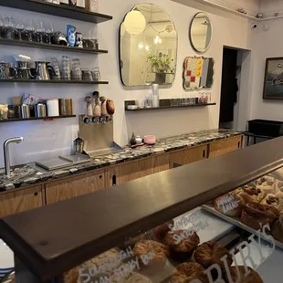a display of pastries in a bakery