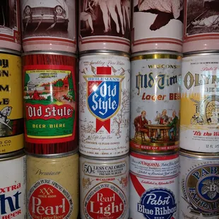 a variety of beer cans