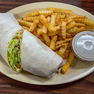 Buffalo Chicken Wrap with French Fries and Ranch