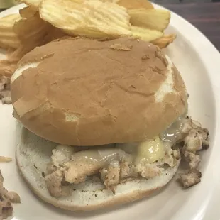 Chicken Melt and Pub Chips