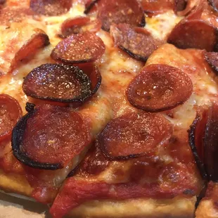Close up of the Large pepperoni pizza - yummy!