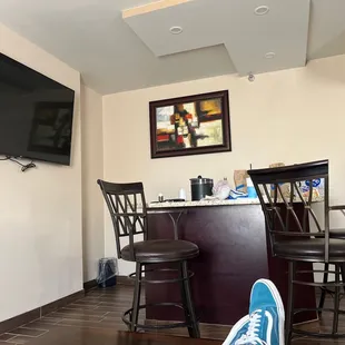 Suite has a cool little bar with a fridge and microwave.