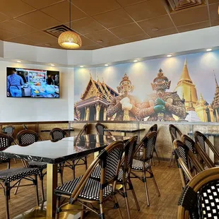 tables and chairs in a restaurant