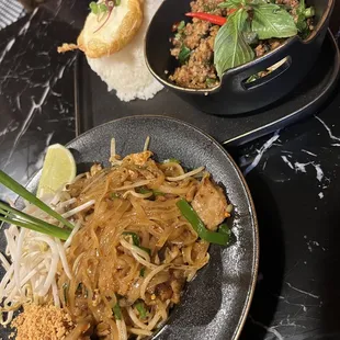 Pad Thai with Pork &amp; Pad Kapraw with Pork.