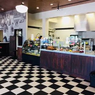 a black and white checkered floor