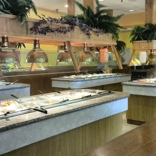The sushi and fish buffet, the Asian buffet, the Southern  buffet, and the fried buffet. Missing: salad and dessert buffet.