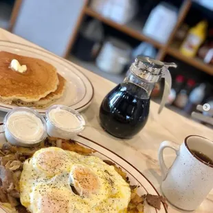 two plates of breakfast food